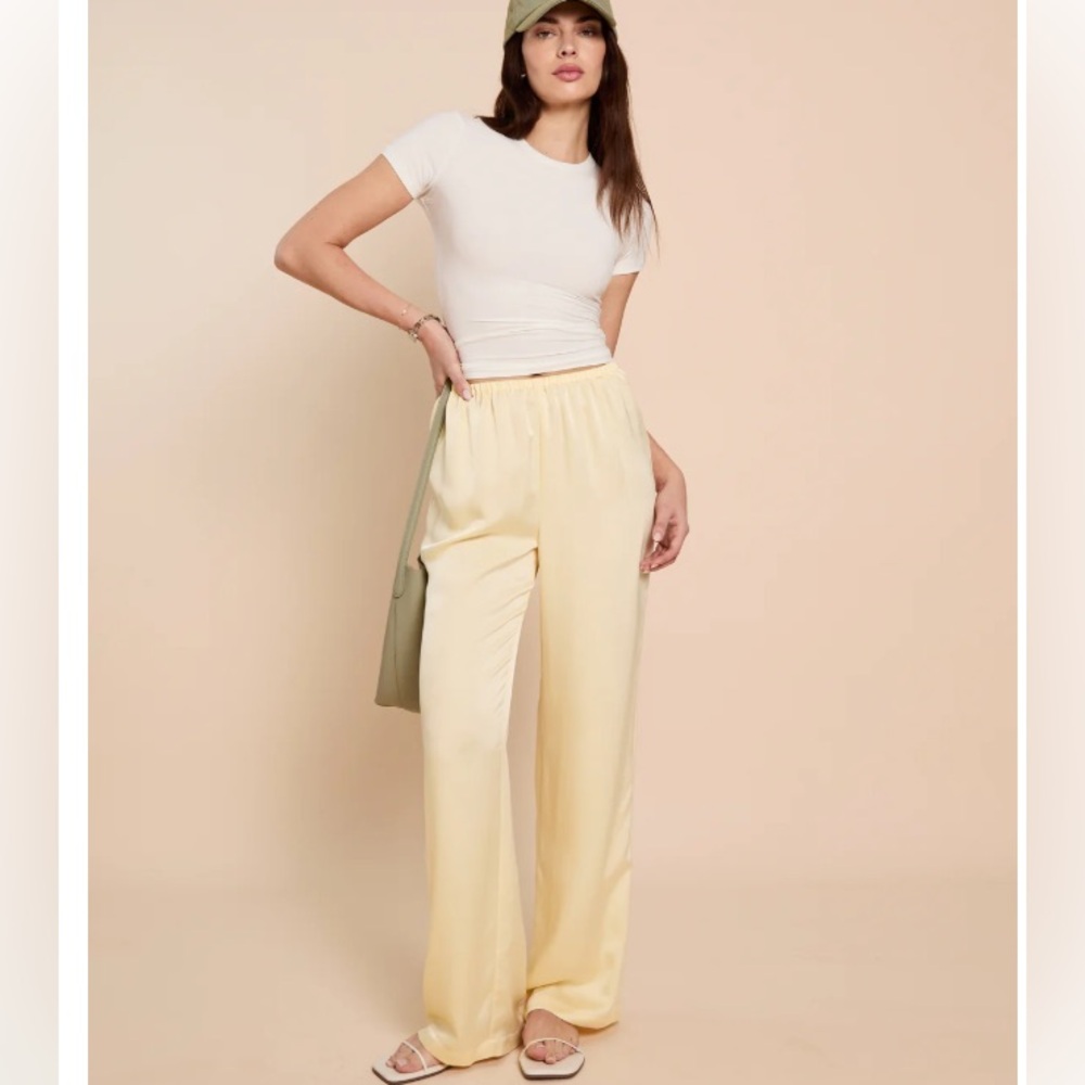 Reformation Butter Yellow Satin Pants NWT